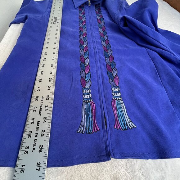 Vintage Bob Mackie Wearable Art Womens Small Blue Embroidered Braids Zip Jacket - Picture 8 of 9